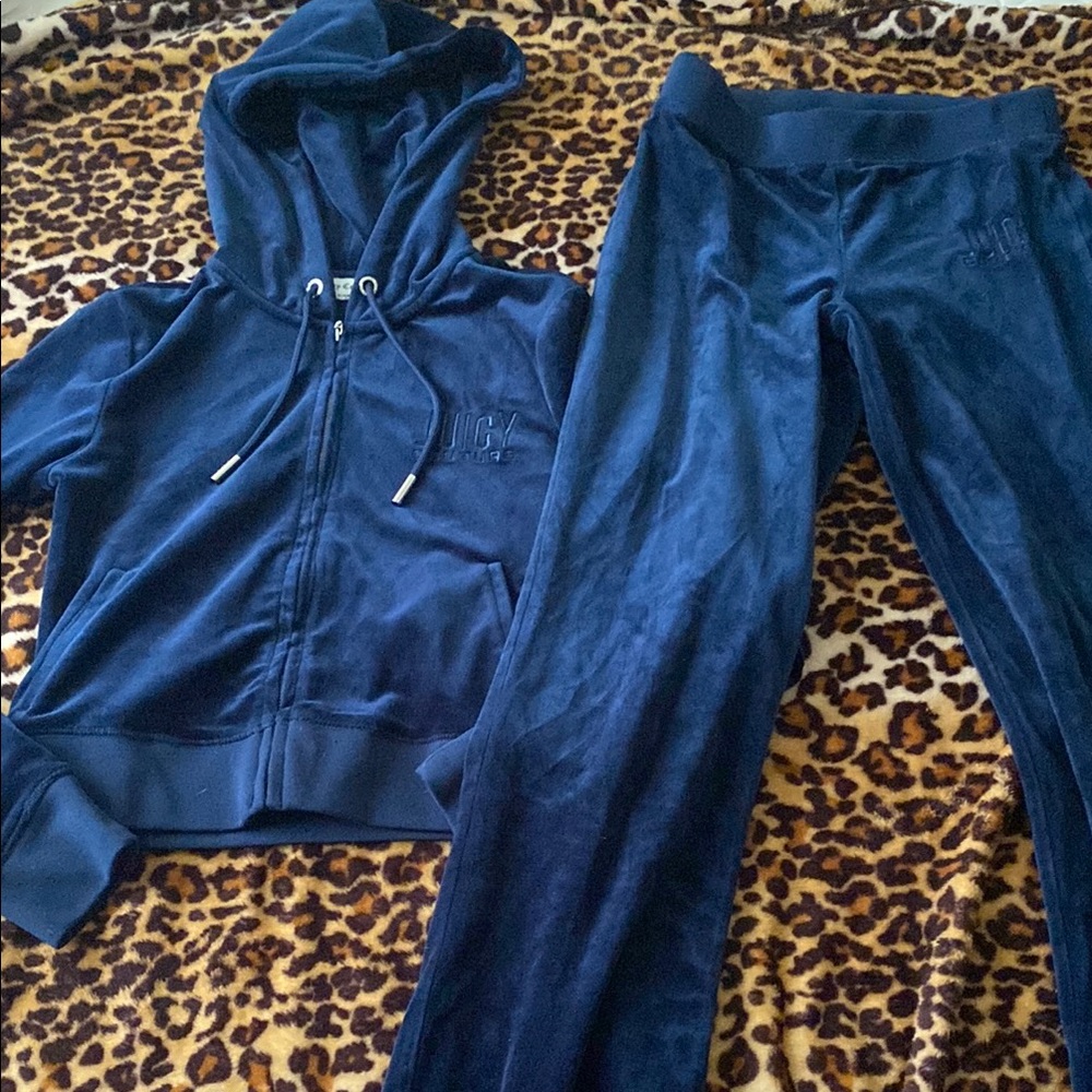 Juicy Couture Navy Velour Hoodie and Pants Set